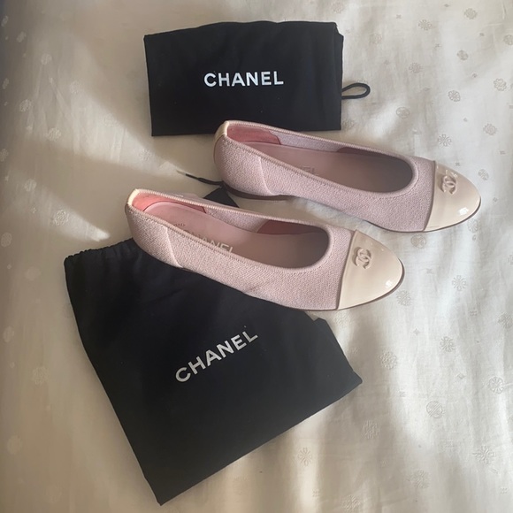 Shoes Chanel Patent Leathercanvas Pale Pink Ballet Flats Poshmark